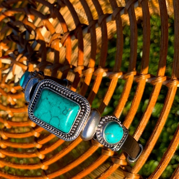 Artisan Crafted Turquoise Vegan Leather Western, Boho Style Bracelet - Picture 6 of 8